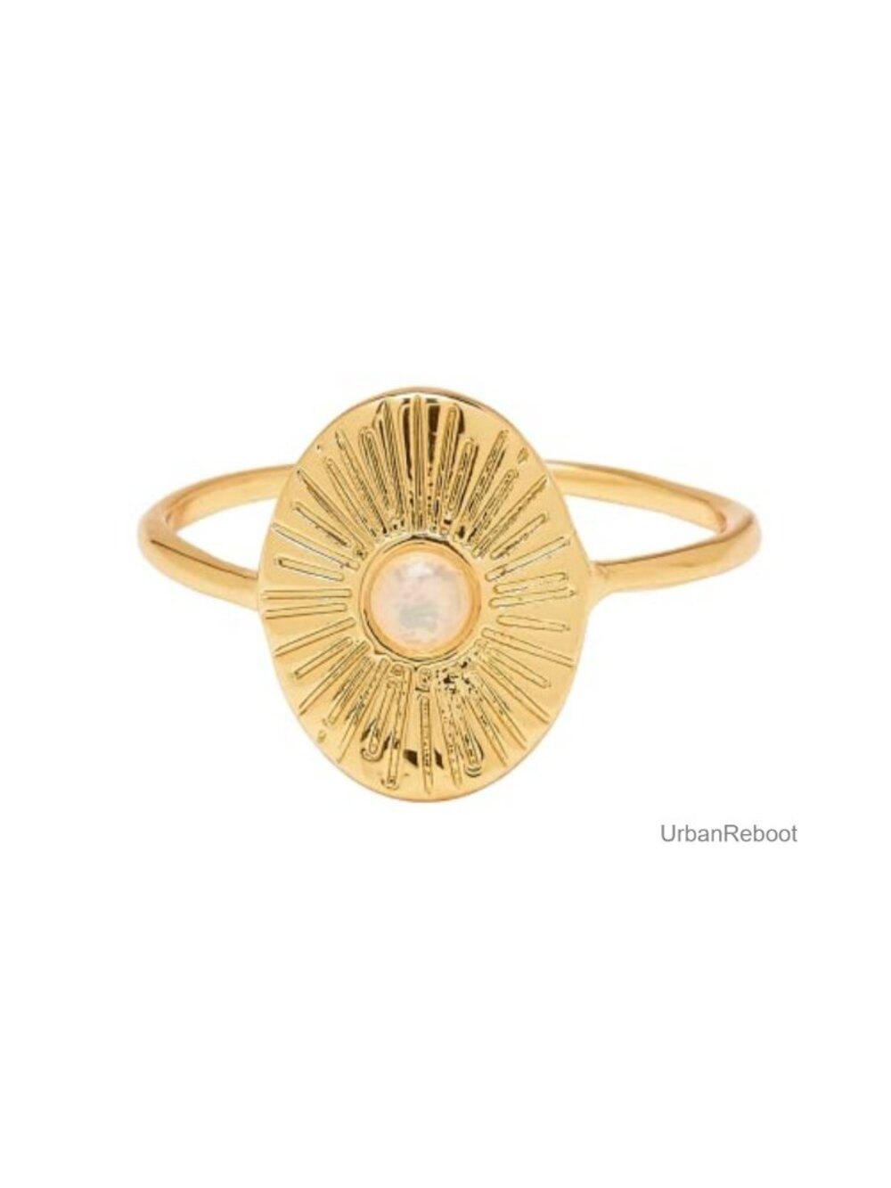 Gold Plated Sun Ray Statement Ring with Glass Opal Stone – Stackable